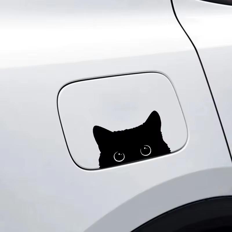 Автомобильная наклейка Мультяшный кот Черный кот с большими глазами Виниловая декоративная наклейка Стайлинг автомобиля Покрытие Водонепроницаемые автомобильные аксессуары