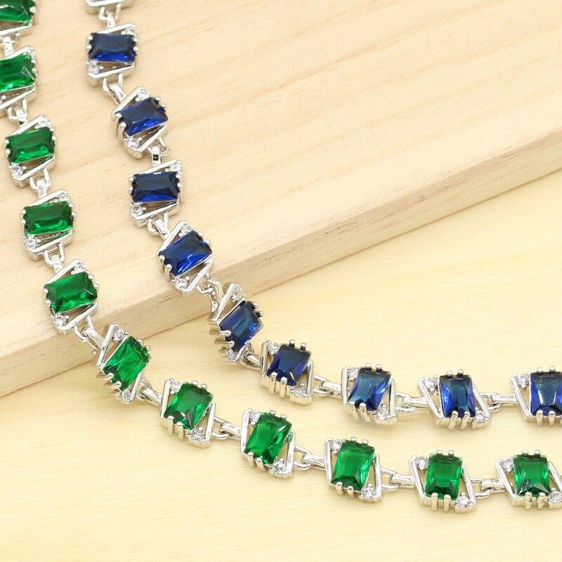 Синий Сапфир Зеленый Изумруд Серебряный Браслет 925 пробы для Женщин Подарочные Ювелирные Изделия Распродажа