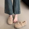 Новый стиль женские белые французские туфли Мэри Джейн на плоской подошве, пушистые туфли для женской осени и зимы, теплые хлопковые туфли-бини на толстой подошве