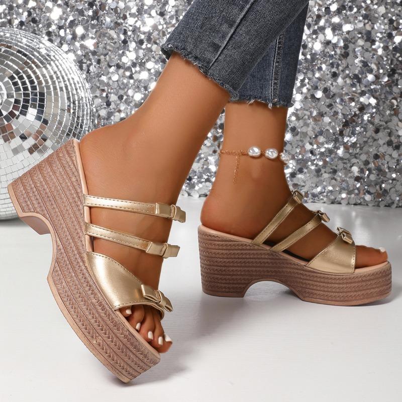 Женские летние сандалии на платформе N Nü, босоножки на танкетке с открытым носком, на высоком каблуке, с бантом