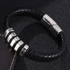 Punk Jewelry Black Braid Leather Bracelets Men Fashion Cool Stainless Steel Clasp Wristband Bracelets Bangles