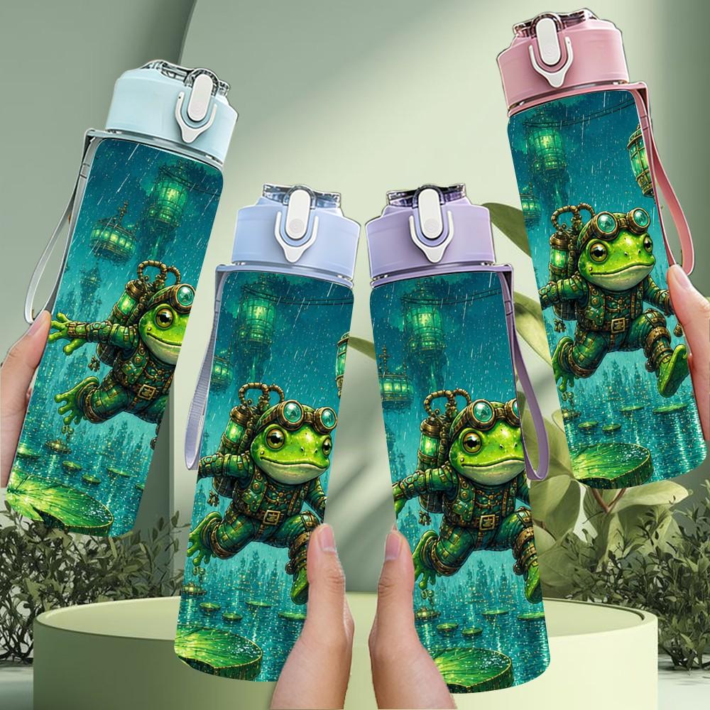 1PC Underwater Green Monster Scene 750ml Color Plastic Sports Water Bottle Leakproof Flip Straw Lid Suitable for Sports Office Home Use
