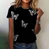 Летний топ с круглым вырезом и 3D-принтом в виде бабочек, модная повседневная женская футболка с короткими рукавами