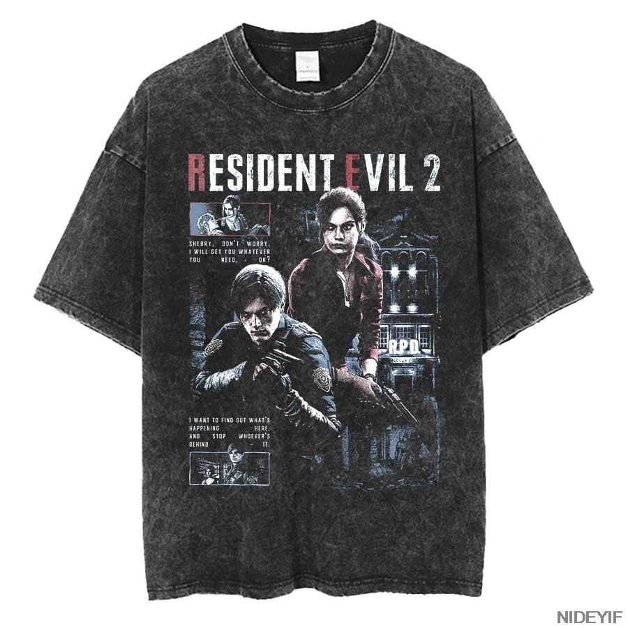 Футболка оверсайз Leon Kennedy из Resident Evil Biohazard 1990-х годов, 100% хлопок, винтажная стирка, для мужчин и женщин