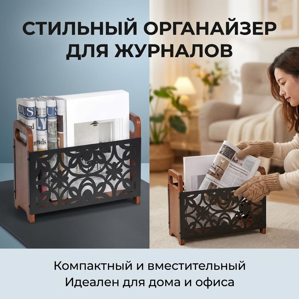 Magazine Rack Floor Standing File Organizer Rustic Style Books Storage