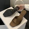 Модные атласные квадратные женские тапочки с квадратным носком, лаконичные тонкие высокие каблуки, банкетные сандалии, женская обувь