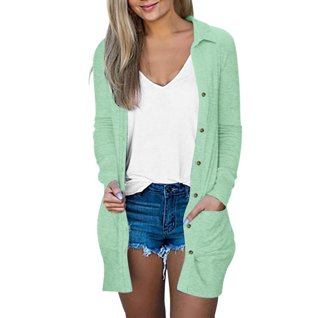 Women's Fashion Cardigan Lightweight Long Sleeve Button Loose With Pocket Solid Color Jacket