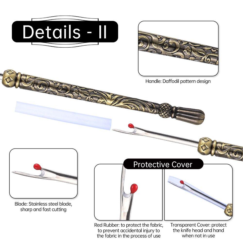 2 шт. Резная ручка Распарыватель швов Металлический нитеобрезатель Удобный инструмент для распарывания ниток Рукоделие