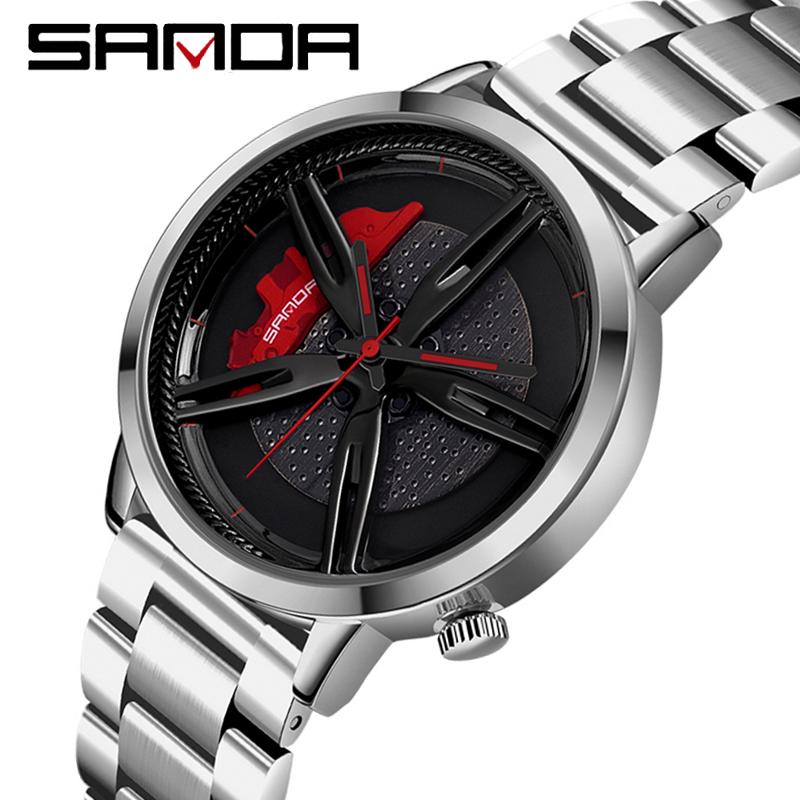 SANDA Новые мужские часы Модные мужские трендовые часы с полым циферблатом Водонепроницаемая концепция водонепроницаемых мужских автомобильных вращающихся кварцевых часов