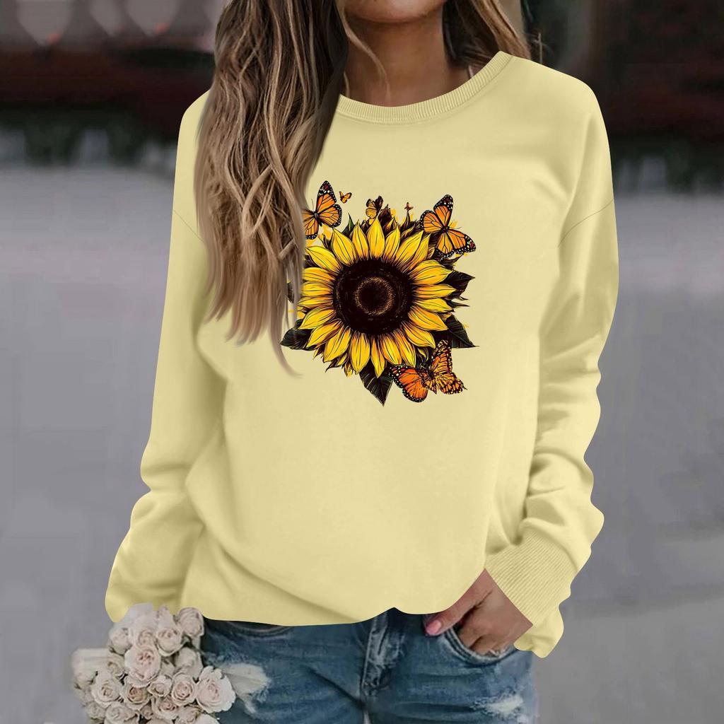 Женская модная повседневная толстовка с длинным рукавом и круглым вырезом с принтом