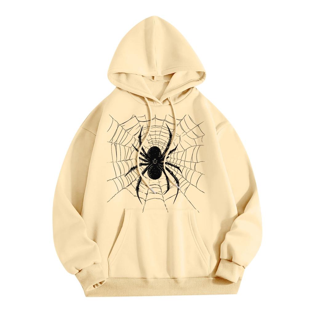 Women's Fashion Lightweight Long Sleeve Pullover With Pockets Spider Print Hoodie