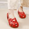 High Quality Genuine Leather Sandals Cowhide Peep Toe Flat Heel Soft Sole Retro Women's Shoes