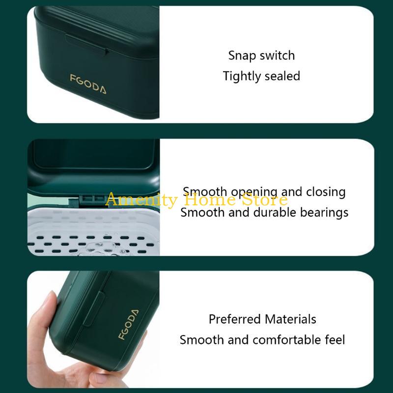 F26C Denture Bath Box Case Dental False Teeth Storage Box with Hanging-Net Container Braces Denture Teeth Care Tool
