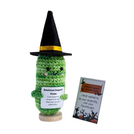 Halloween Wizard Hat Crochet Doll with Encouraging Card Emotional Support Handmade Knitting Positive Duck Pineapple