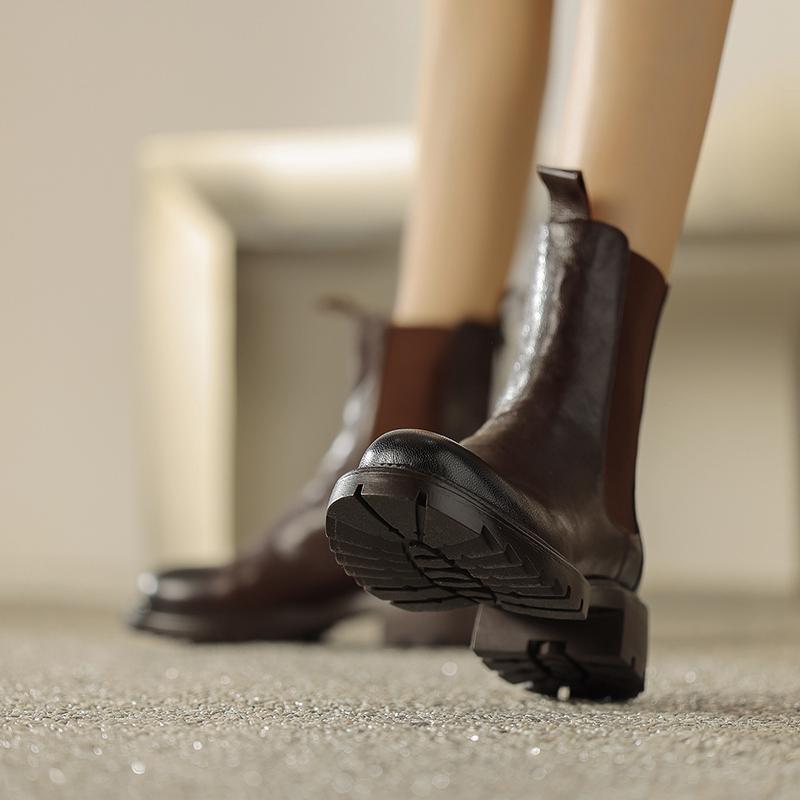 Krazing Pot Осенне-зимняя обувь из коровьей кожи с круглым носком на платформе, большие размеры, базовая одежда, ботинки челси без шнуровки на толстом среднем каблуке, женские ботильоны