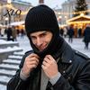 Solid Color Knit Hat Men Hooded Scarf Hat, Warm Balaclava Hood for Winter Cold Windproof Cycling Weather, Neck Warmer Skull Cap Outdoor