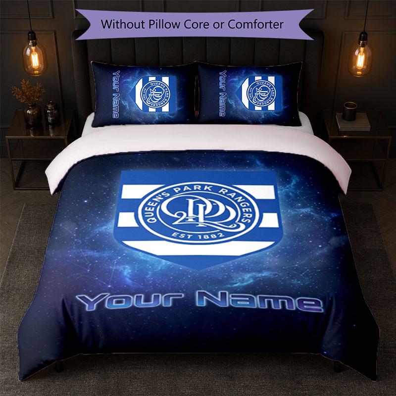 QPR ФК Постельное белье с индивидуальным именем и текстом 1 пододеяльник + 2 наволочки Логотип футбольного клуба Персонализированный подарок для особого случая Декор спальни