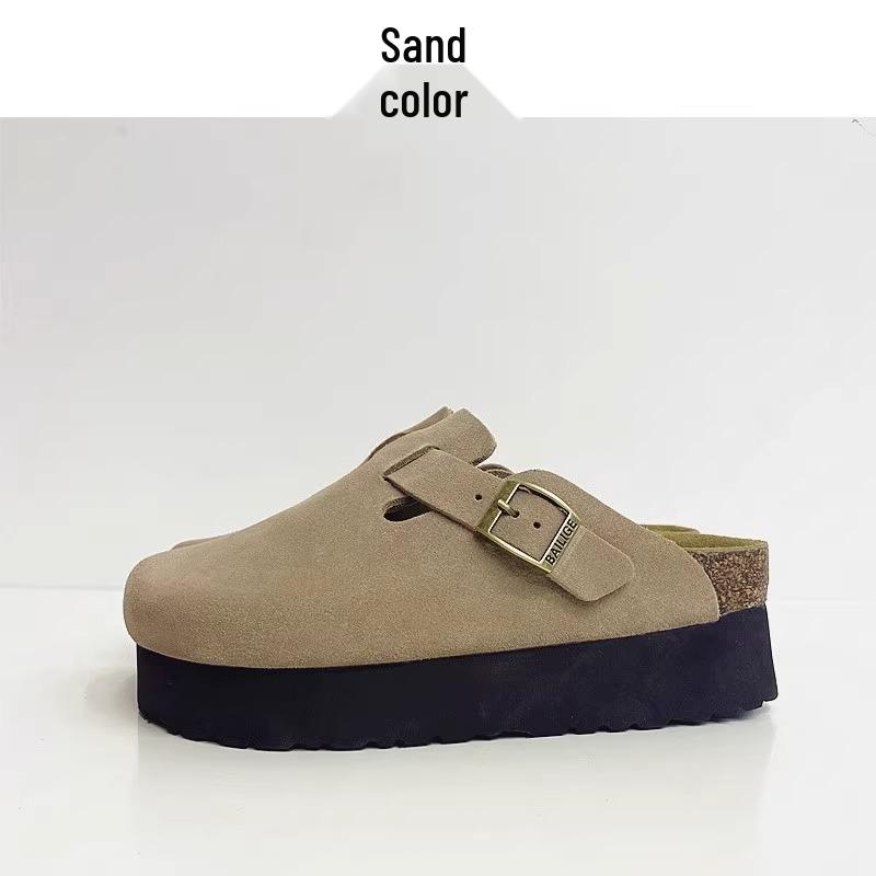 Женские кожаные клоги Sangpo с пробковой поддержкой свода стопы, тапочки с толстой подошвой, увеличивающие рост на 6 см, для ношения на улице.