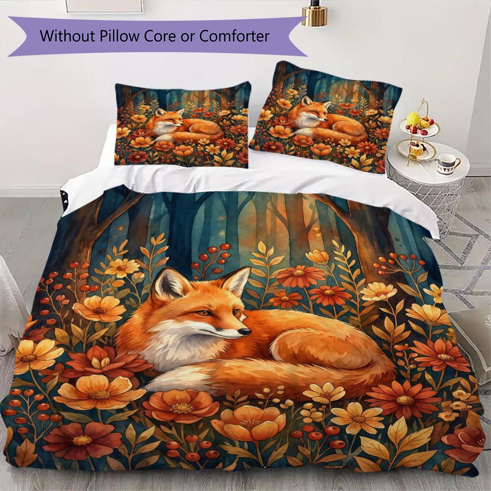 Woodland Storybook Pattern Bedding uilt Set uilt Cover Pillowcase Home Decoration Birthday Gift (1 * duvet cover + 2 * pillowcase without core)