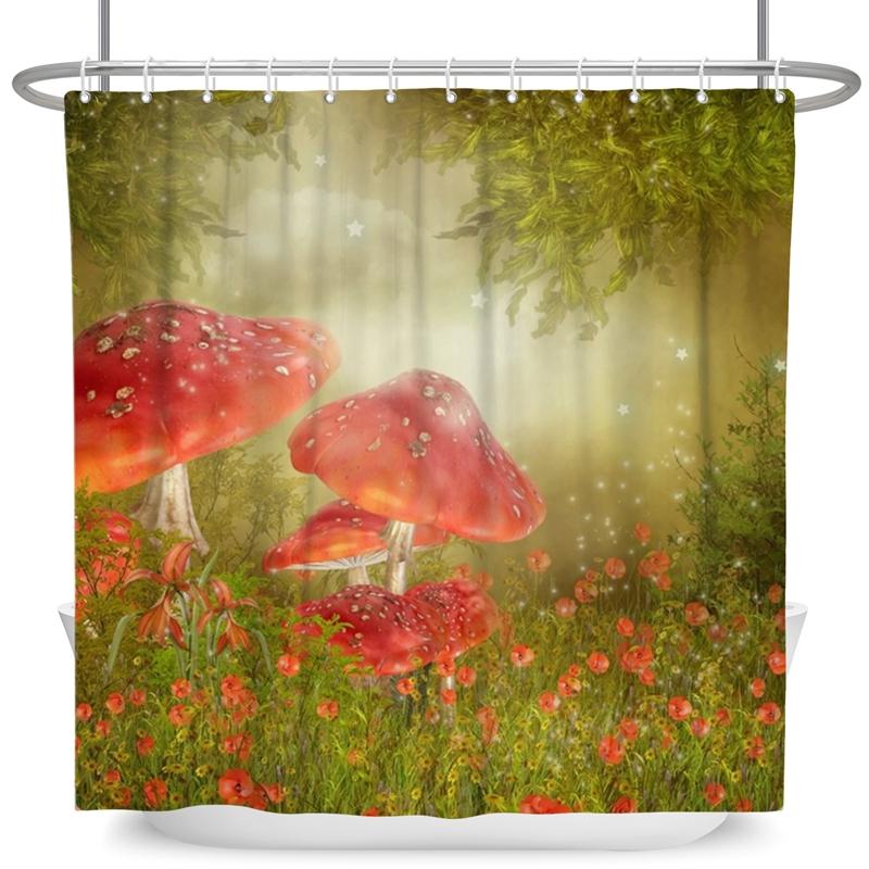 Зачарованный лес Занавеска для душа Мультяшная Волшебная сказка Грибная Страна чудес Готическая занавеска для душа Водонепроницаемый декор для ванны с крючками