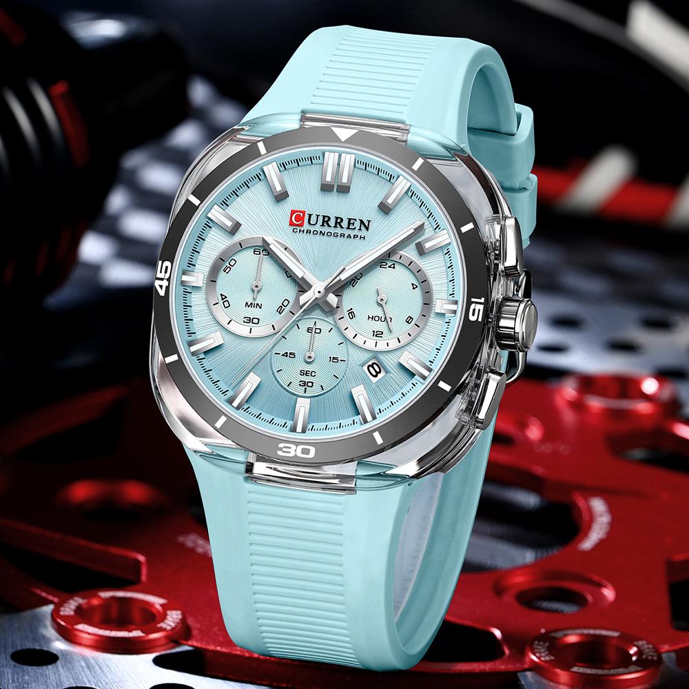 Fashion Sports Watch for Men Multifunction Chronograph Quartz Wristwatch Luminous Hands Rubber Band Daily Watch