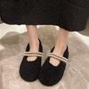 Круглый носок повседневные женские туфли лоферы меховые лодочки с коротким горлом новые осенние флокированные жемчужные пряжки повседневные резиновые однотонные Mary