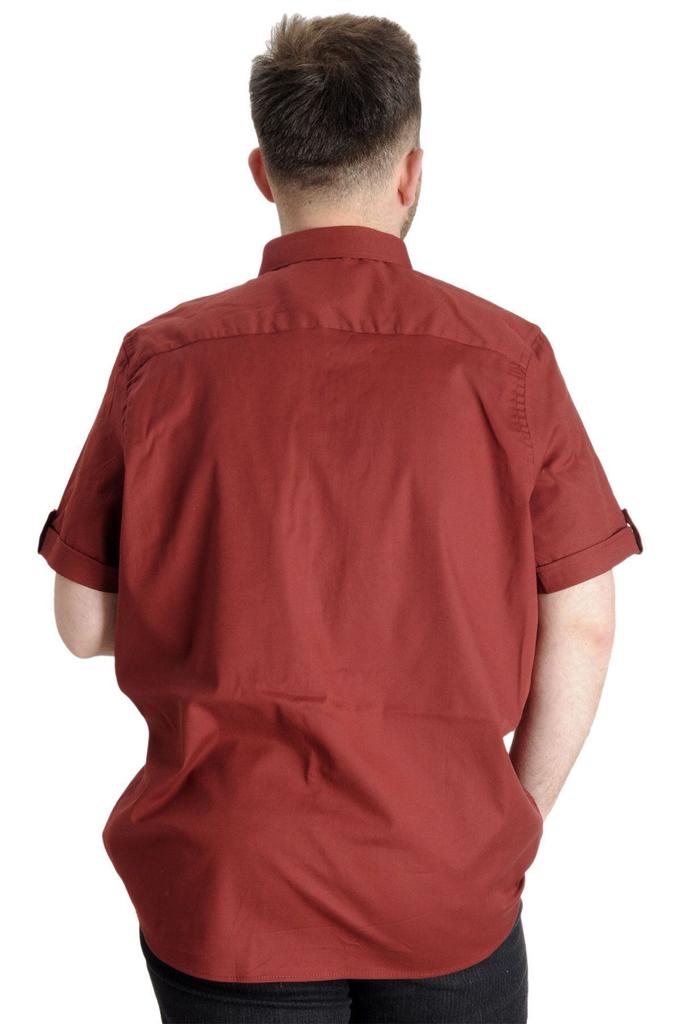 Men's Plus Size Plus Size Shirt Mode Xl Plus Size Men's Shirt Gabardine Short Sleeve Single Pocket Burgundy