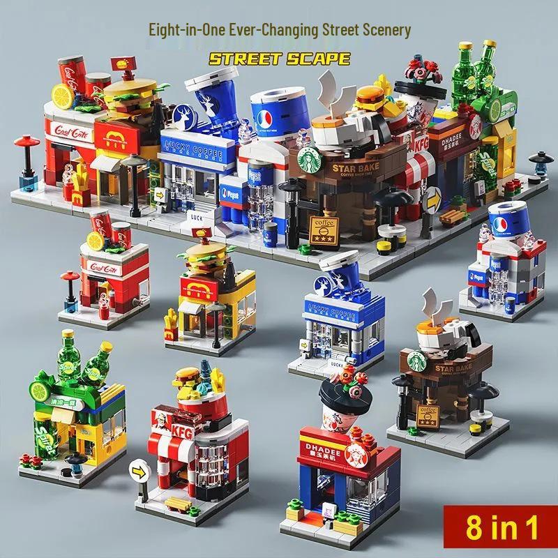 Mini Street Scene Building Blocks: Educational Toy Small Shop Model for Kids