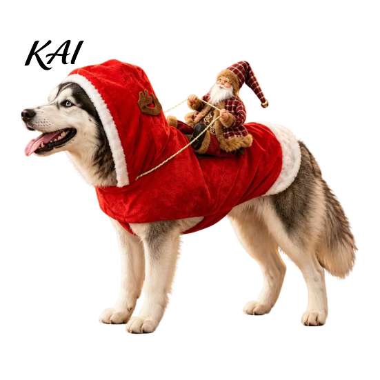 Comfortable Polyester Cotton Pet Suit Santa Rider Dog Costume, Christmas Outfit with Adjustable Closure, Funny Cute Party Clothing Holiday Apparel for