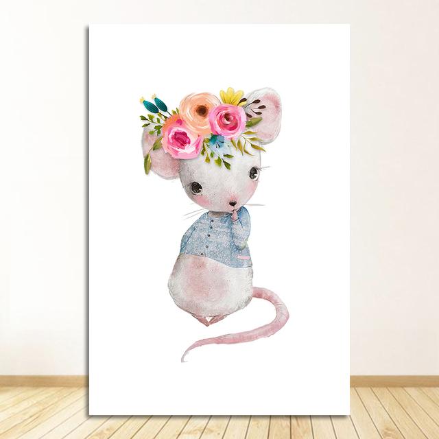 Медведь, настенная живопись на холсте, плакаты на скандинавскую тему и принты, настенные панно, декор для детской комнаты, цветок, кролик, друг, объятие, лиса, мышь