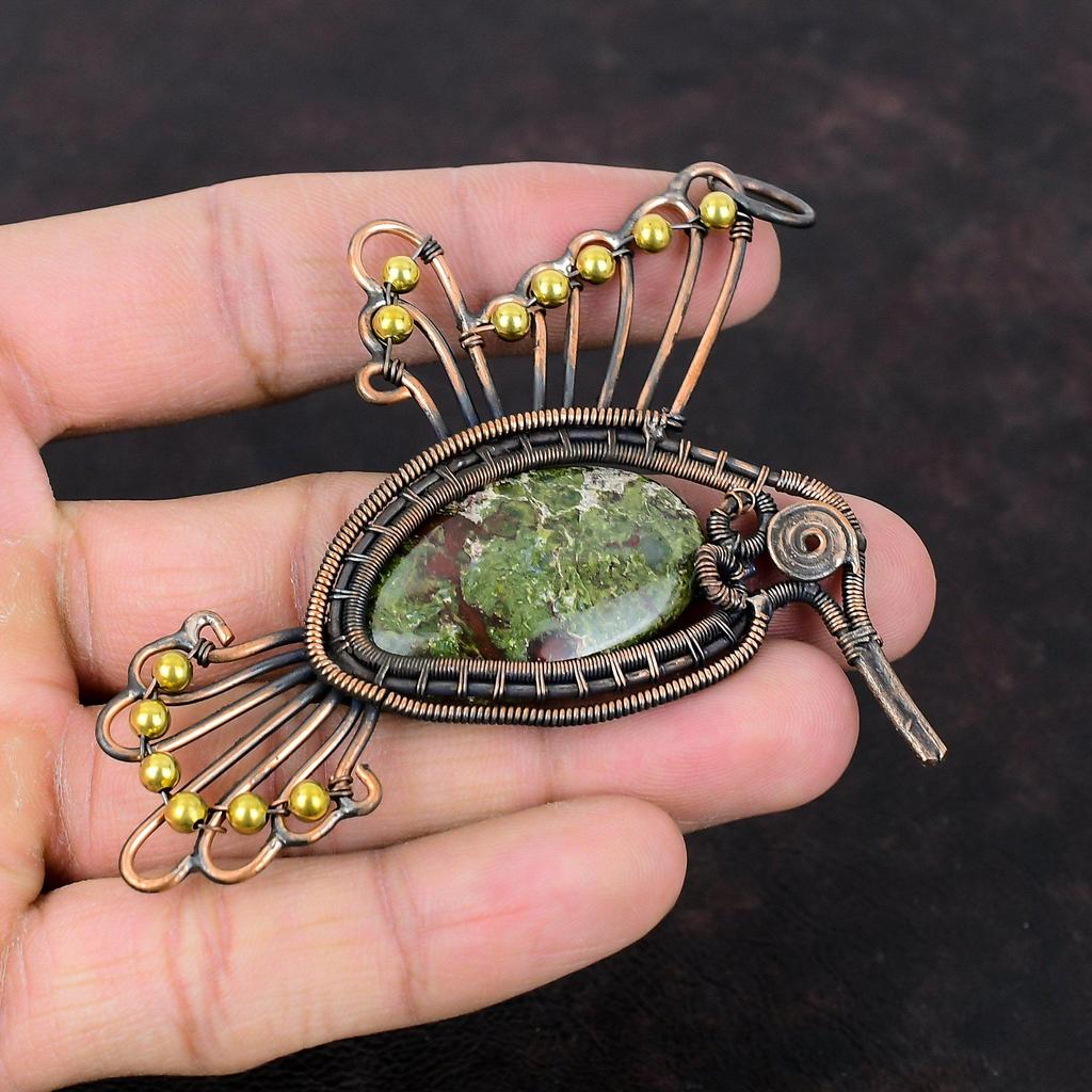 Подвеска из кровавого камня дракона, ювелирные изделия из медной проволоки, кулон с драгоценным камнем, ювелирные изделия в виде птицы, кулон ручной работы, кулон из медной проволоки, подарок для нее