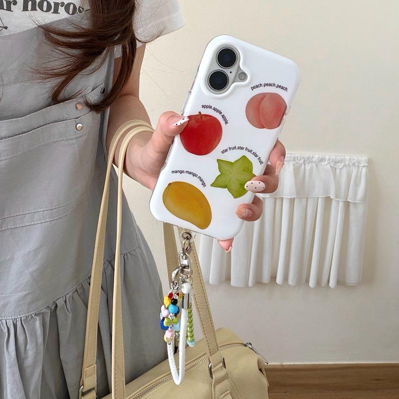 Apple 17 Pro Max Fun Fruit Чехол для iPhone 15/16 Pro Девочковый Мягкий Чехол для Телефона с Шейным Ремнем