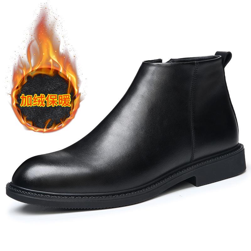 Мужские ботинки челси осенне-зимние кожаные бархатные короткие ботинки в британском стиле с высоким верхом, модные, универсальные, теплые кожаные ботинки