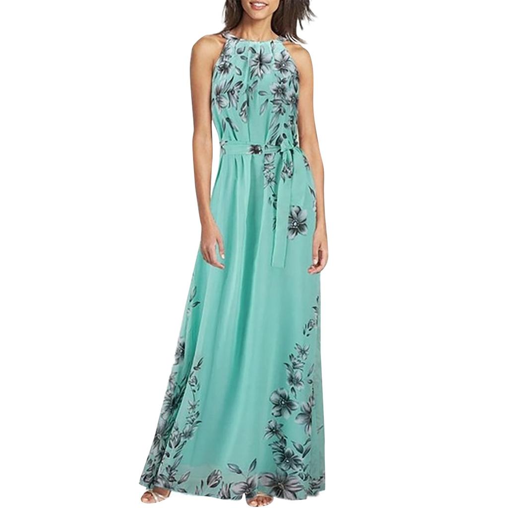 Женское летнее модное сексуальное летнее длинное платье без рукавов с принтом