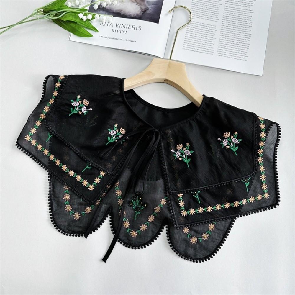 Lace Trim Floral Embroidered False Collar Double-layer Shoulder Wrap Women Fashion