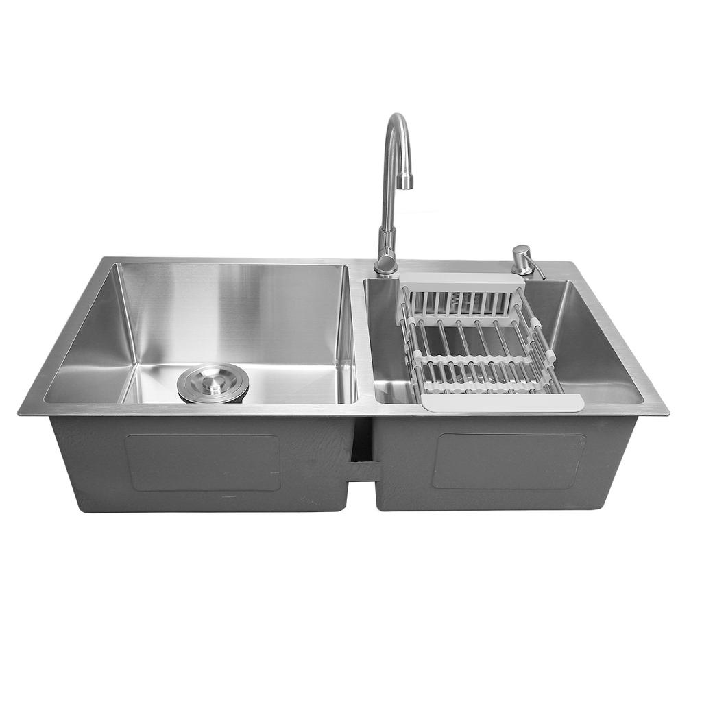 Кухонная мойка с двумя чашами, профессиональная современная стильная кухонная мойка из нержавеющей стали с краном и т. д.
