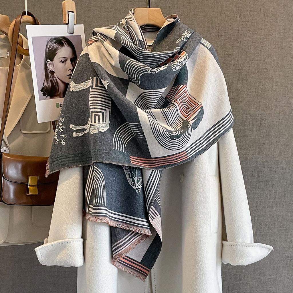Women Soft Winter Cashmere Jacquard Scarf Fashion Horse Head Warm Shawl And Wrap Bandana Pashmina Female Scarves