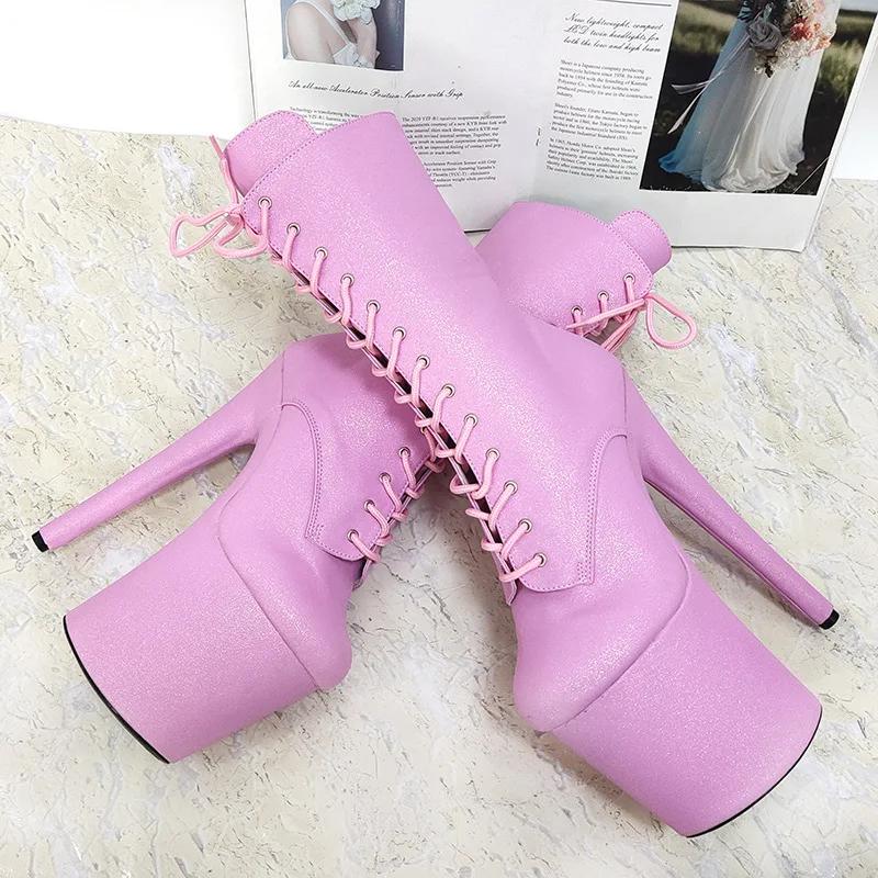 Модные Новые 20СМ Высокие Каблуки Свадебные Туфли Невесты Женские Клубные Танцевальные Туфли Формальные Платформа Банкетное Платье Синие Ботильоны