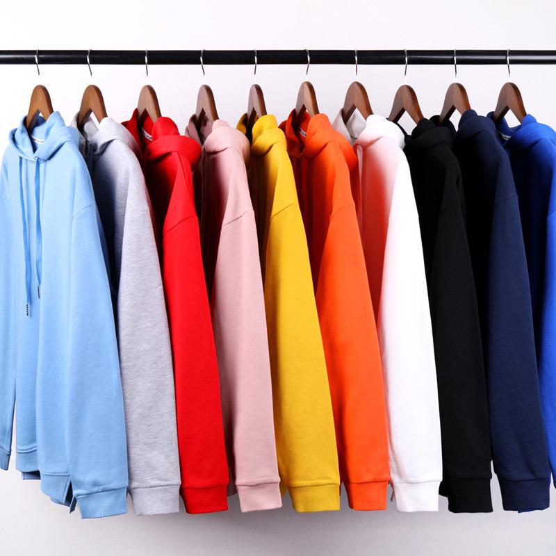 Custom Solid Color Hooded Sweatshirt: Logo Print Early Autumn Pullover for Workwear, Cultural Events, or Class Uniforms.
