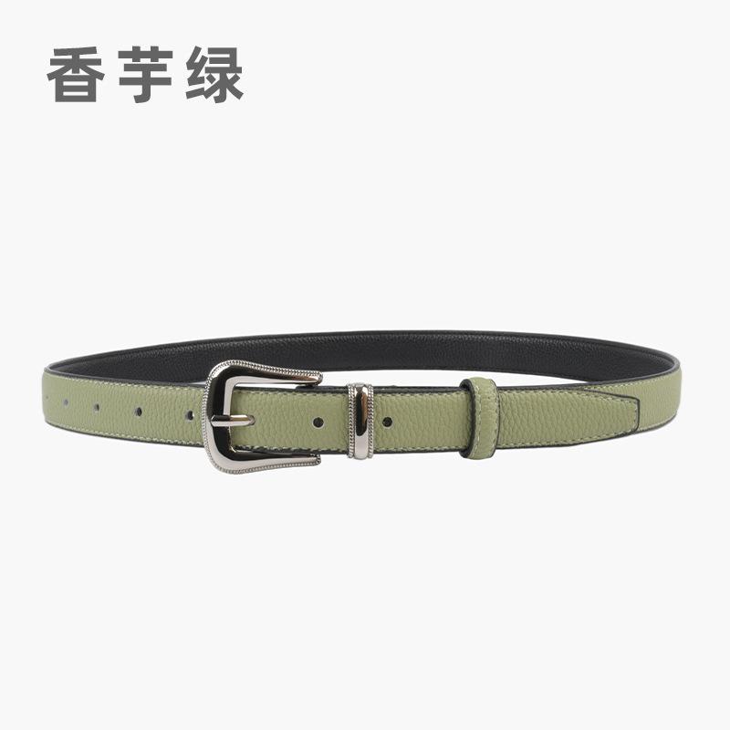 The First Layer Of Cowhide Lychee Pattern Leather Women'S Belt Belt With Jeans Casual Pants Width 2.3Cm Pin Buckle Summer