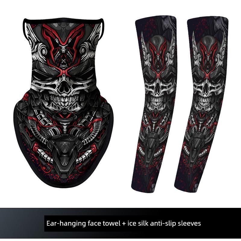 Riding Mask Motorcycle Sun Protection Face Towel Ear-Mounted Harley Motorcycle Retro Headscarf Ice Silk Oversleeve Combination Set