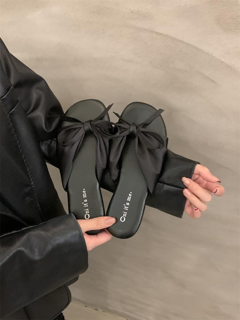 Gentle Bow Flat Toe Flip-flops Women's 2025 New Internet Celebrity Ins Versatile Beach Cool Slippers