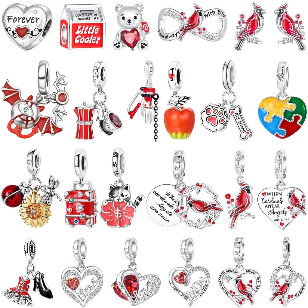 Новые Оригинальные Медные Шармы Красный Птица Сердце Гриб Бусины Подвески Подходят для Браслета Ожерелья DIY Ювелирные Изделия Подарок