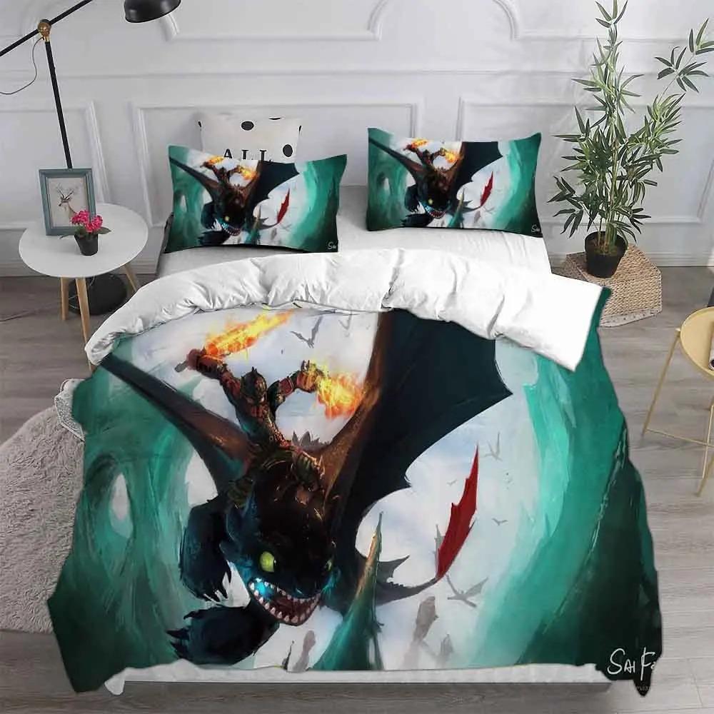 Cartoon Train Your Dragon Bedding Sets Exquisite Bed Supplies Set Toothless Duvet Cover Bed Comforter Set Bedding Birthday Gift