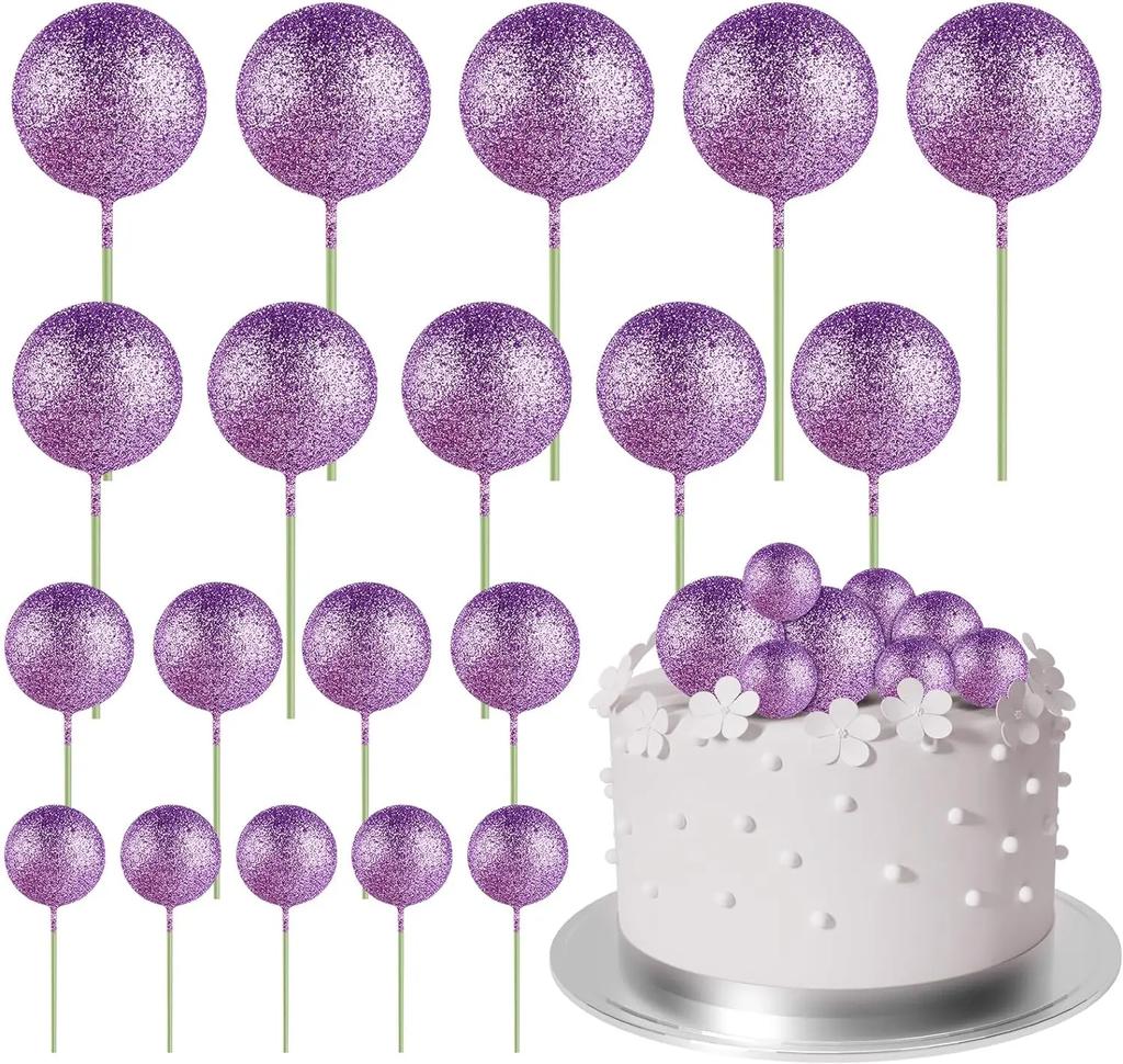 20 Pcs Mini Balloon Cake Topper Decorations with Gold Balls On Sticks - Cake Picks for Birthday, Wedding, and Party Decorations
