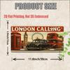 Металлическая лицензионная табличка London Calling - Ретро алюминиевое настенное искусство, Дизайн достопримечательности Лондона с красным двухэтажным автобусом и часами Биг Бен