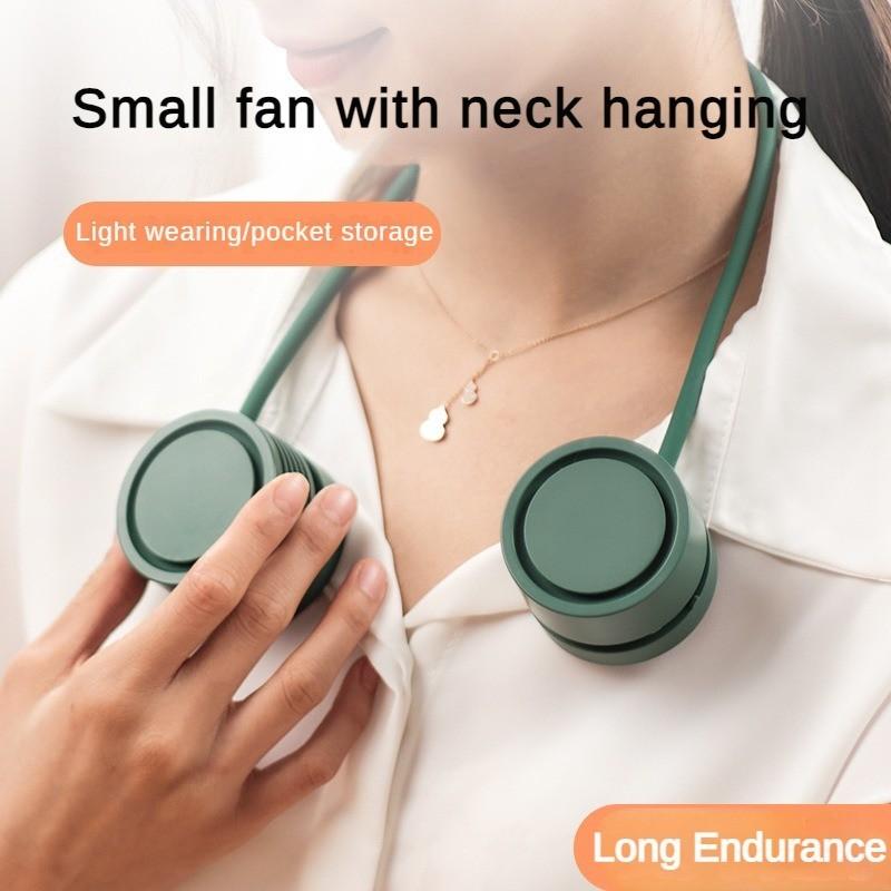 Mini Leaf Less Neck Hanging Fan Portable USB Charging Small Fan Silicone High-capacity Battery Fan 118*59*42mm