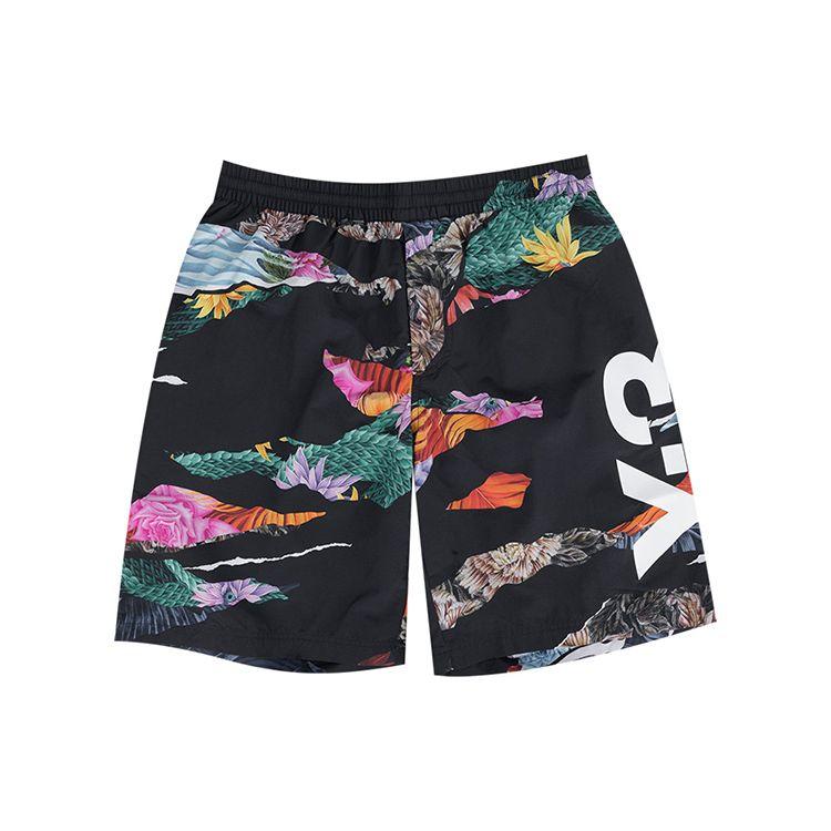 Y-3 Ss22 Large Logo Floral Print Swim Shorts Men Swim Shorts Black HG6107