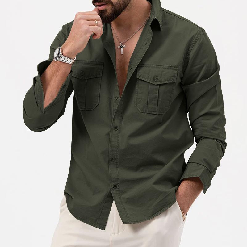 Kuajing Men's 2025 Autumn Workwear Lapel Jacket: Long Sleeve, Loose Fit, Casual Style.