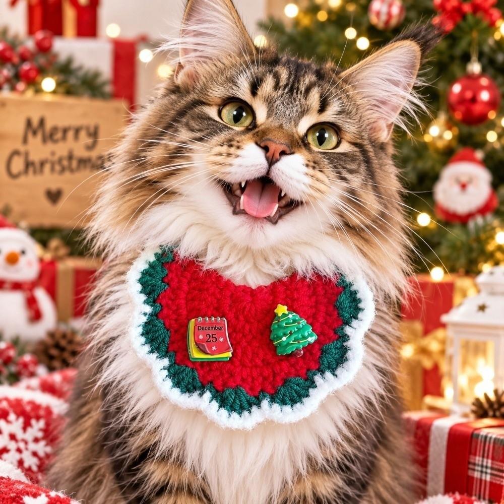 Santa Badge Pet Santa Scarf Crochet Pattern .Knit Kitten Bandana Christmas Cat Bib Cat Lovers